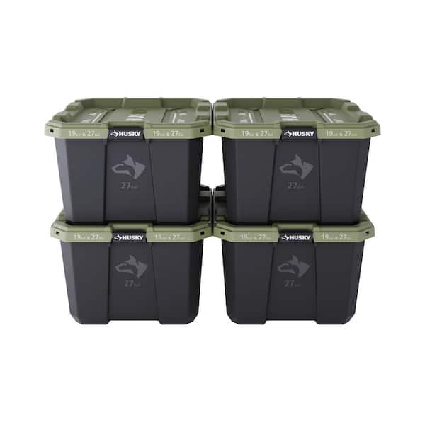 27 Gal. Pro Grip Storage Tote in Black with Army Green Lid (4-Pack)