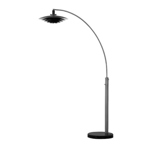 Rancho Mirage 1 Light 83 in. Arc Lamp, Satin Nickel and Matte Black with Silver Leaf Floor Lamp For Living Room