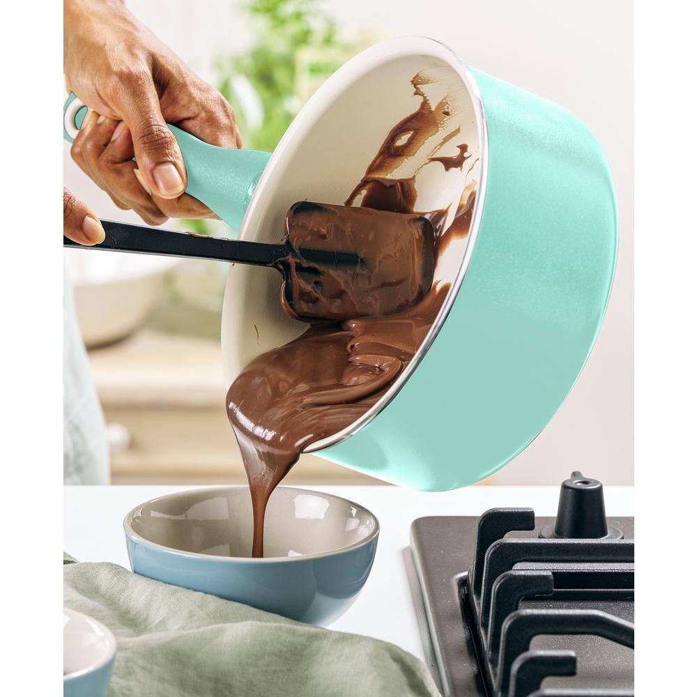 Turquoise Ceramic Nonstick 2-Quart Saucepan with Glass Lid