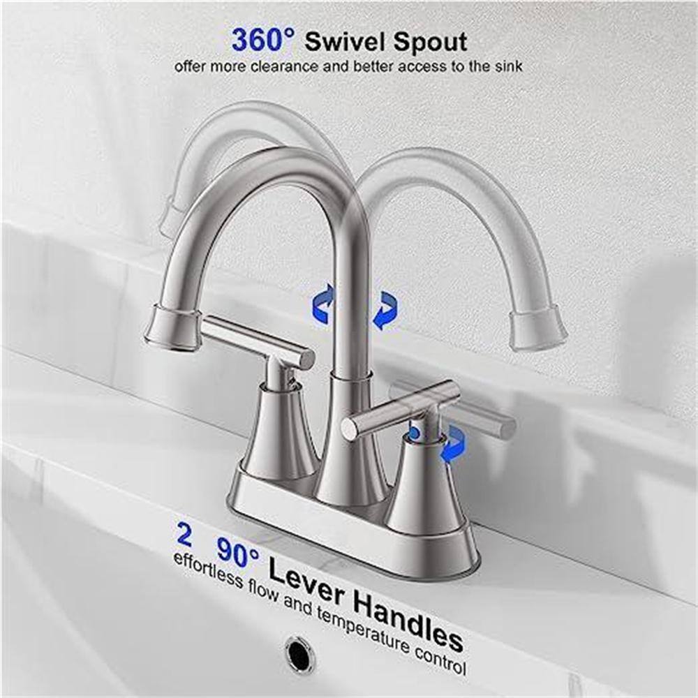 Brushed Nickel 2-Handle Centerset Bathroom Faucet with Pop-Up Drain