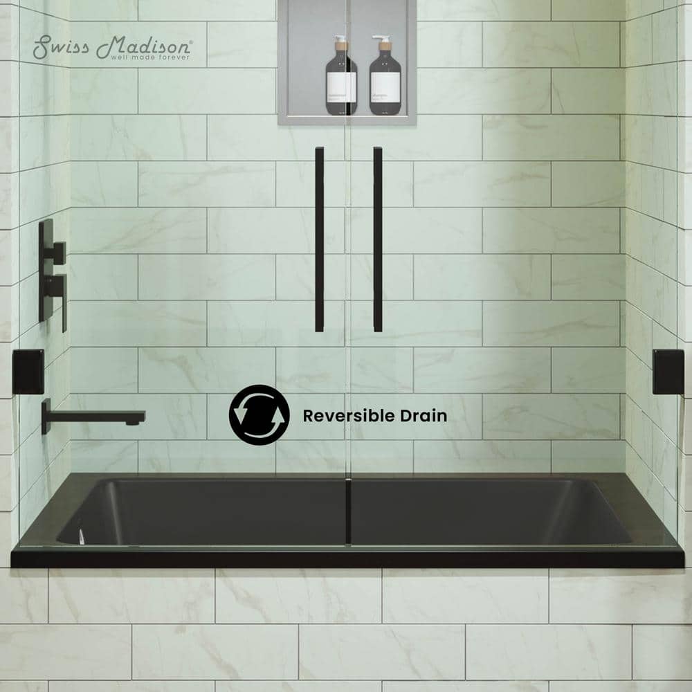 Matte Black Acrylic Drop-In Bathtub with Reversible Drain