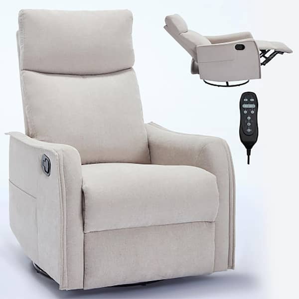 Boyel Living Beige Ergonomic Fabric Rocker and Swivel Recliner Chair with 8-Point Massage and Remote Control