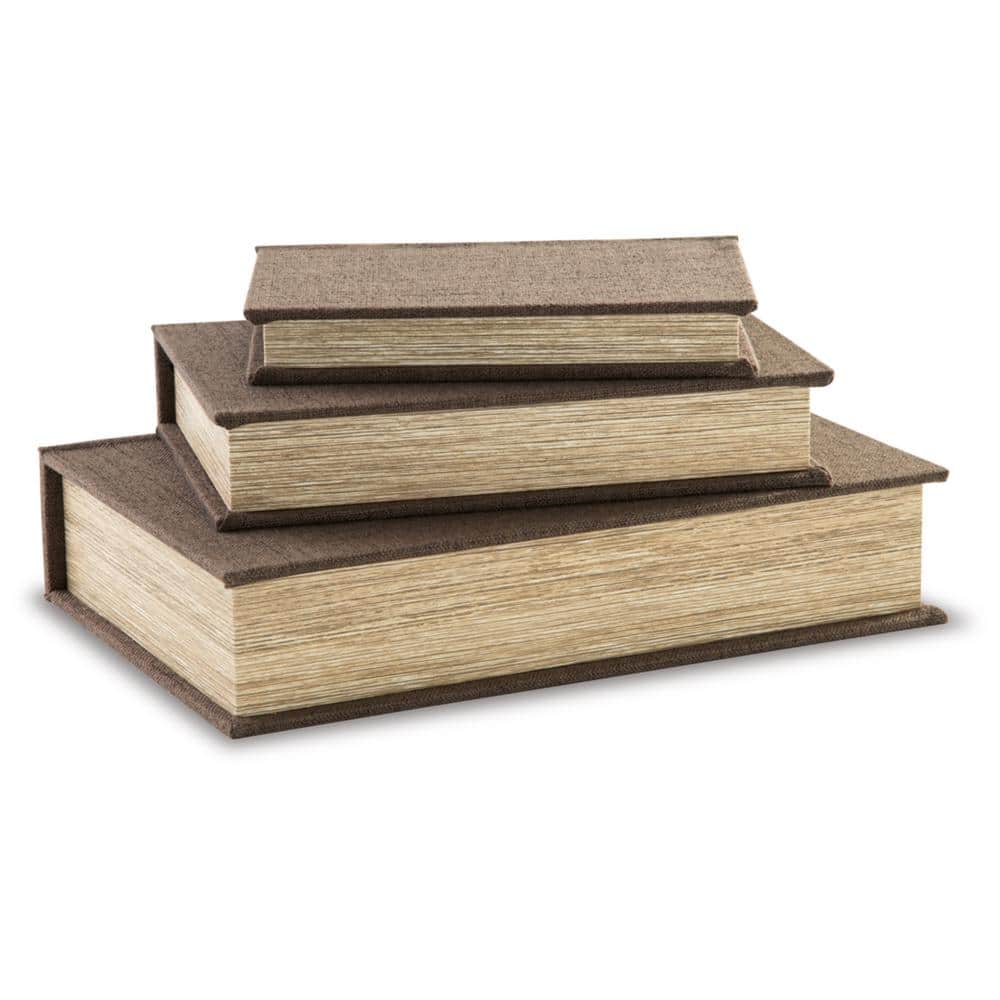 Brown Faux Book Keepsake Storage Box Set of 3