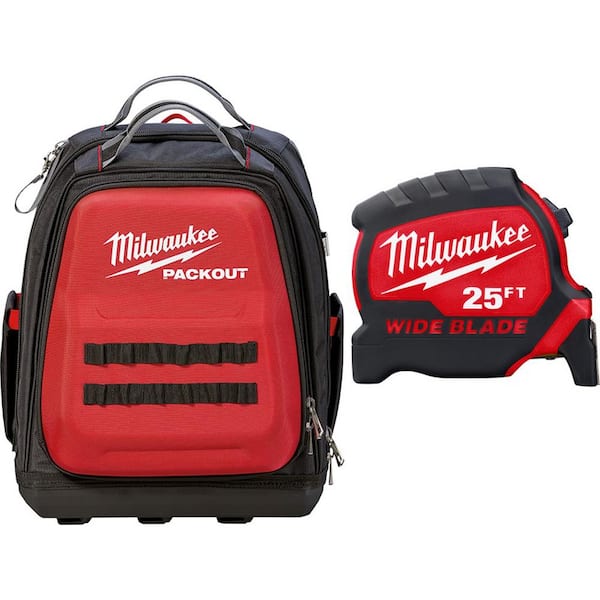 Milwaukee PACKOUT Backpack Tool Storage Red Nylon Interlocking Zippered Top 