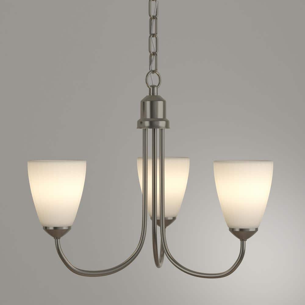 Brushed Nickel 3-Light Chandelier with Etched Glass Shades