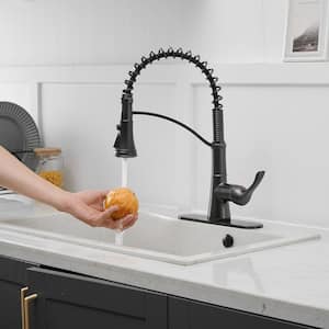 Single Handle 3 Spray High Arc Pull Down Sprayer Kitchen Faucet With Deck Plate in Oil Rubbed Bronze