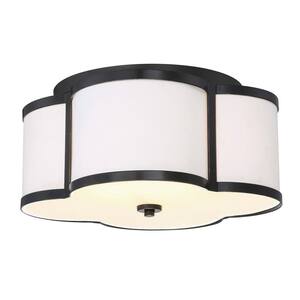 16 in. W x 8 in. H 3-Light Classic Bronze Semi-Flush Mount Ceiling Light with White Fabric Shade