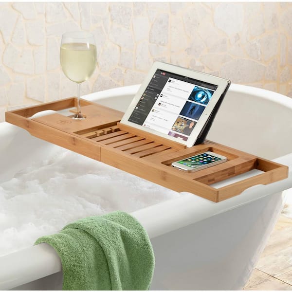 Piccocasa Bamboo Extendable Adjustable Bathtub Bathroom Side Caddy Tray  40.2 X 8.9 X 1.6 Brown 1 Pc : Target