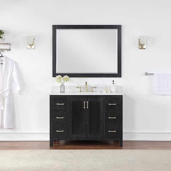 Altair Ivy 48 in. W x 36 in. H Rectangular Wood Framed Wall Bathroom Vanity Mirror in Black Oak