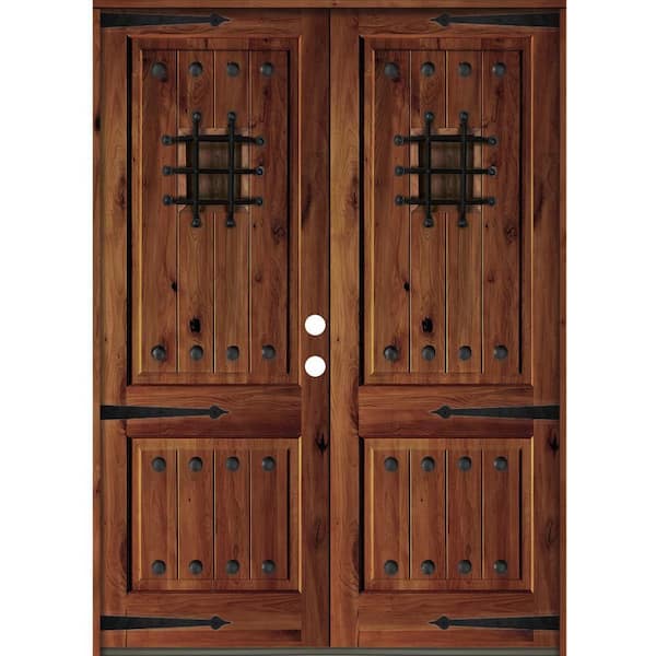 Krosswood Doors 72 in. x 96 in. Mediterranean Knotty Alder Square Top with Red Chestnut Stain Left-Hand Wood Double Prehung Front Door