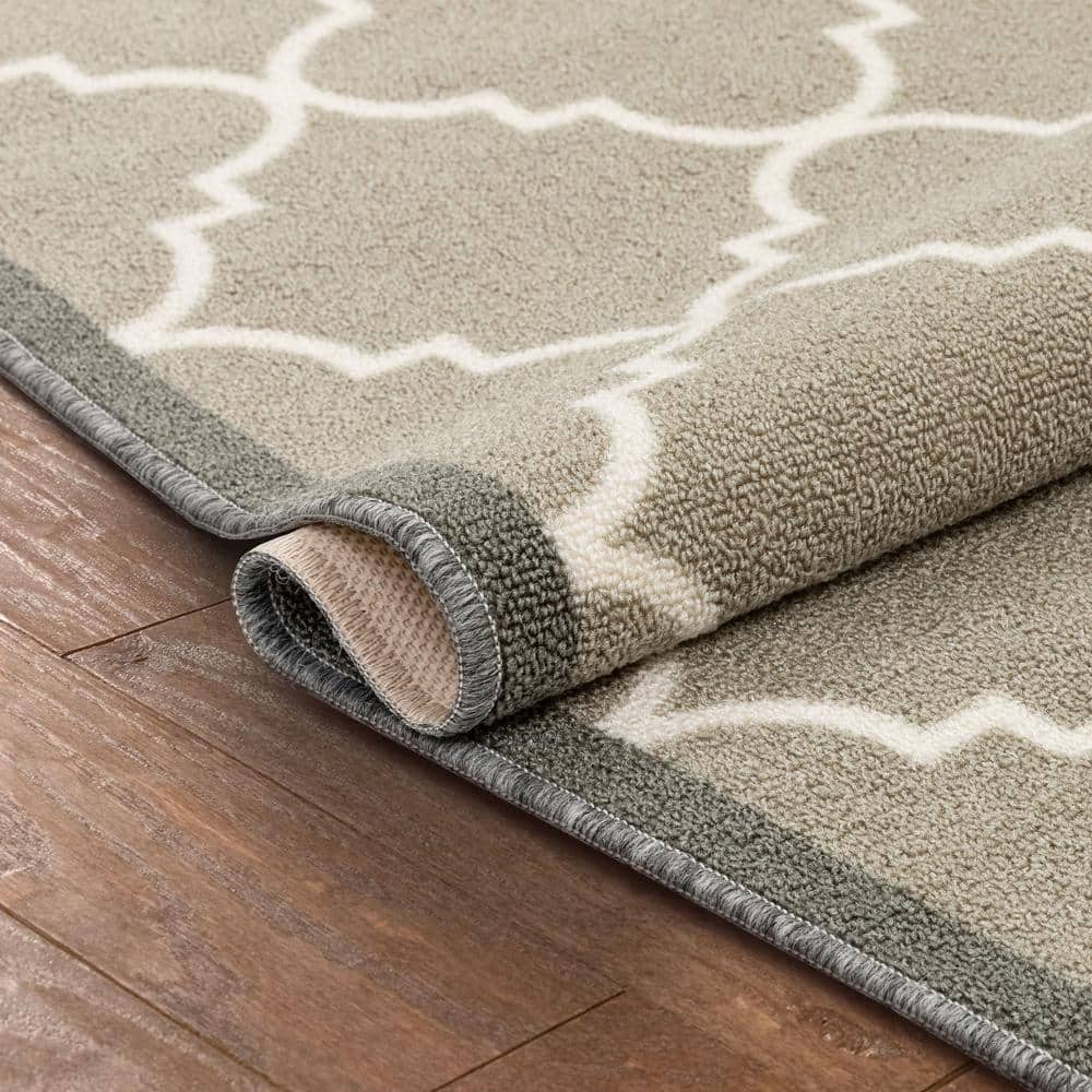 Gray and White Synthetic Trellis 2' x 7' Runner Rug