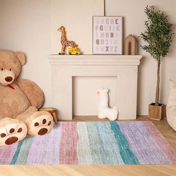 7 ft. x 10 ft. Pink Green and Purple Juvenile Rainbows Youthful Area Rug