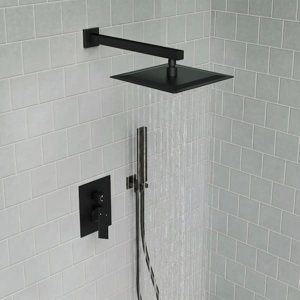 2-Spray Wall Mount 10 in. Dual Fixed and Handheld Shower Head with High Pressure in Matte Black Valve Included