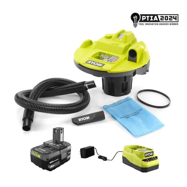 RYOBI ONE+ 18V Cordless 5 Gal. Wet/Dry Vacuum Kit with 1-1/4 in. Hose, Crevice Tool, 4.0 Ah Battery, and Charger
