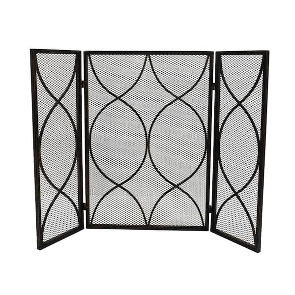 Noble House Pleasants Modern Black and Gold Three Panel Iron Fire Screen