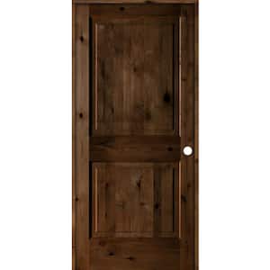 36 in. x 80 in. Rustic Knotty Alder Wood 2 Panel Left-Hand/Inswing Provincial Stain Single Prehung Interior Door