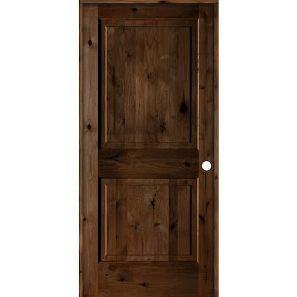 Krosswood Doors 36 in. x 80 in. Rustic Knotty Alder 2 Panel Left-Handed Provincial Stain Wood Single Prehung Interior Door w/Square Top