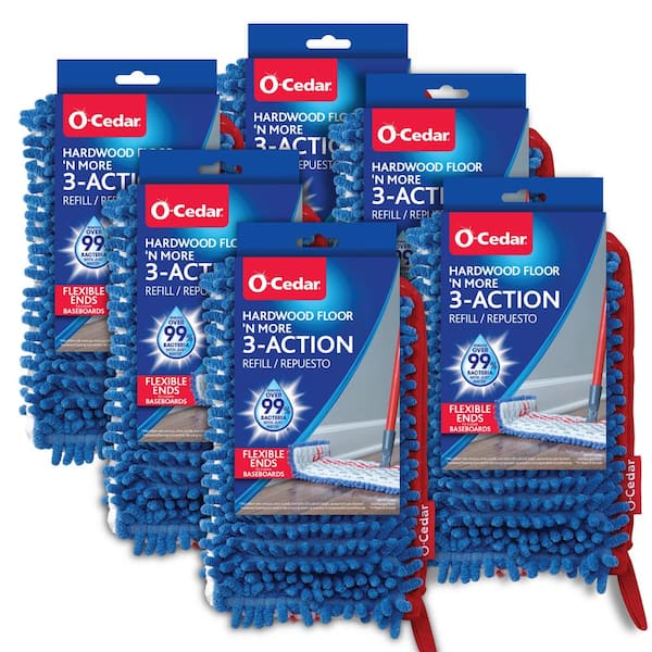 O-Cedar Hardwood Floor N More 3-Action Mop Head Replacements, Machine Washable Microfiber Refill (6-Pack)