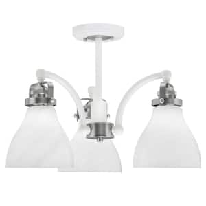 Decatur 16.5 in. 3-Light White and Nickel Semi-Flush with 6
