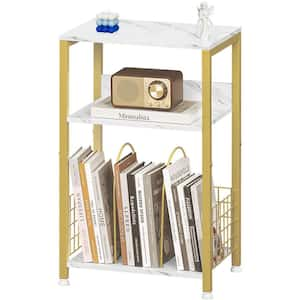 3-Tier Metal Small Side Table with Storage Shelf for Living Room Bedroom Office Outdoor, White and Gold