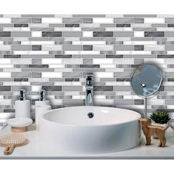 C-Stones Gray 11.8 in. x 10.5 in. Vinyl Peel and Stick Wall Tiles Backsplash (8.7 sq. ft./ Pack)