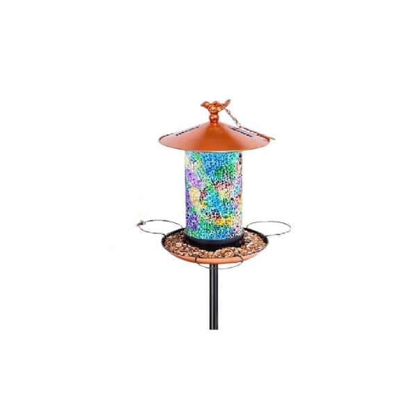 Unbranded Mosaic Solar Wild Bird Feeder with Pole Kit Waterproof Lantern Design with Adjustable Heavy-Duty Post (1-Pack)