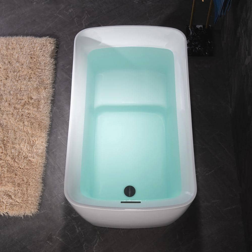 48'' White and Matte Black Acrylic Freestanding Rectangular Bathtub