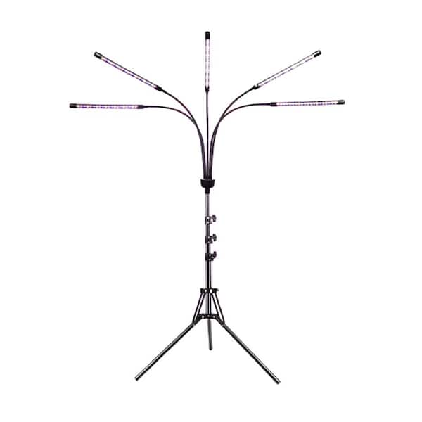 15-60 in. Adjustable 5-Head Full Spectrum Grow Light with Tripod Stand Remote Control and Auto Timer Black