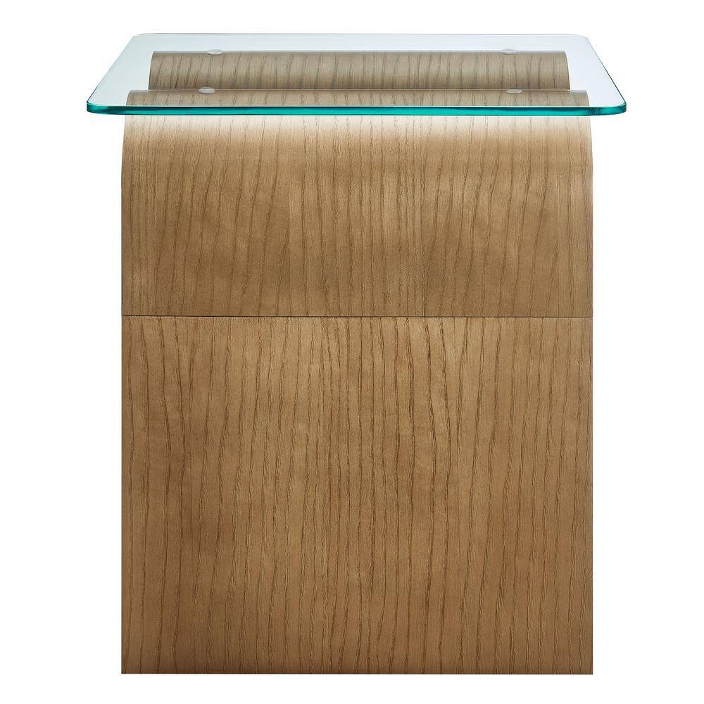 Natural Ash Veneer Wave Base Glass Top Side Table