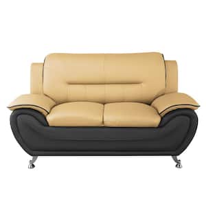 Sanuel 61.3 in. Camel/Black Faux Leather 2-Seater Loveseat with Pillow Top Arm