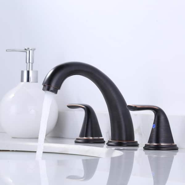 8 in. Widespread Double Handle High Arc Bathroom Faucet with Pop Up Drain Kit and Supply Lines in Oil Rubbed Bronze