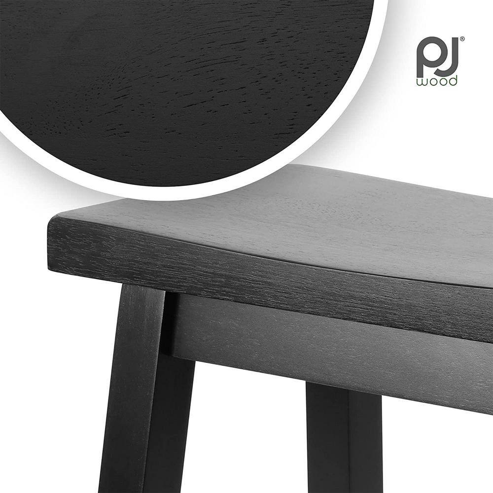 Black Wood Adjustable Backless Saddle-Seat Counter Stools, Set of 2