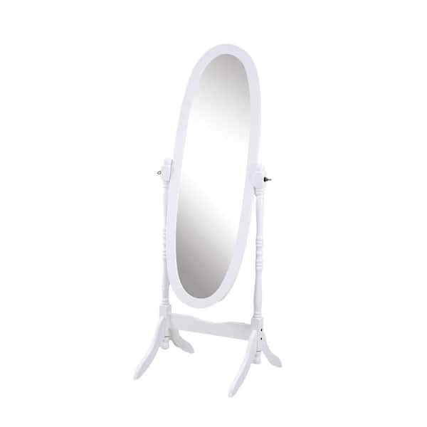 White 23 in. W x 59 in. H Oval Wood Full Length Mirror