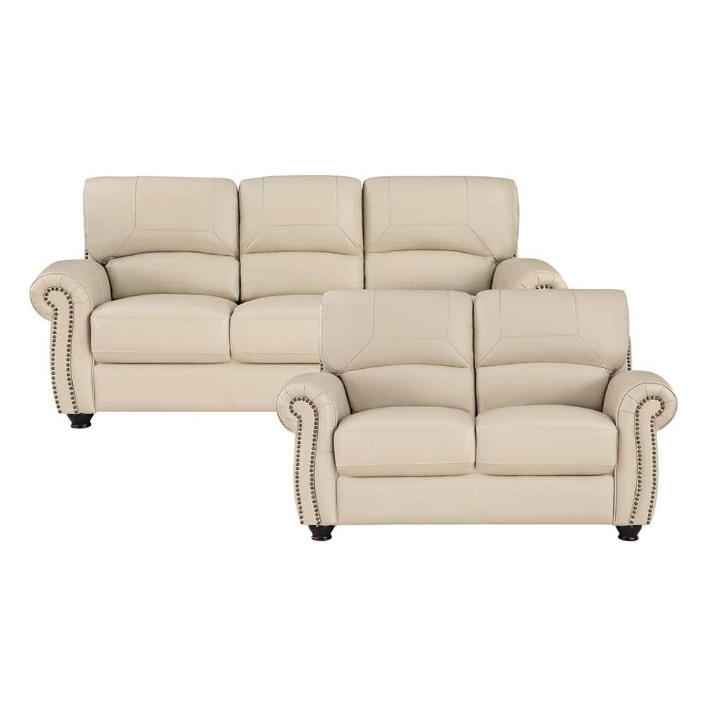 Brennen 84 in. W Rolled Arm Leather Rectangle 2-Piece Living Room Sofa Set 