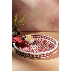 Jodhpur Mother of Pearl Decorative Tray - Burgundy 18 in.