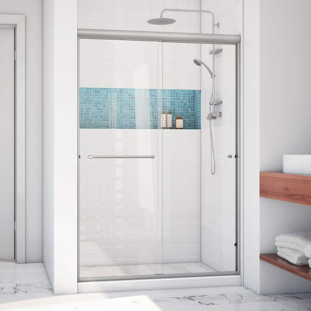 Alliance Pro Nickel Semi-Frameless Sliding Shower Door with Clear Glass