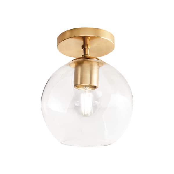 Vista Heights 8 in. 1-Light Aged Brass Semi-Flush Mount With Clear Glass Shade