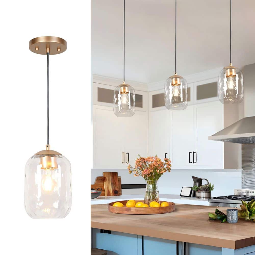Modern Farmhouse 1-light Dark Gold Pendant Light, Water Glass Shade Hanging Light, Mini Chandelier for Dining Room price history on PriceWatchPro