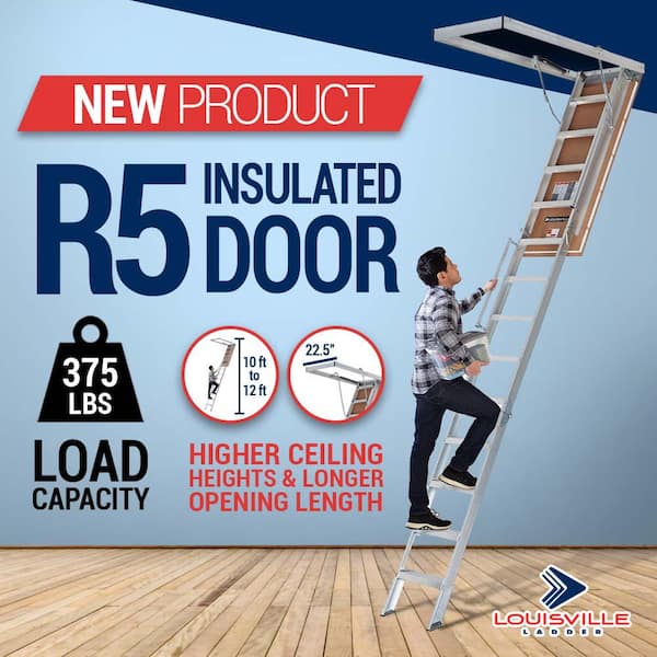 Energy Efficient 10 ft.- 12 ft. 22.5 in. x 63 in. Insulated Aluminum Attic Ladder with 375 lbs. Type IAA Load Capacity