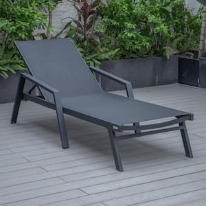 Aluminum Beach Pool Chaise Lounge Chairs Mesh Sling Fabric With Arms and Reclining Backrest in Black