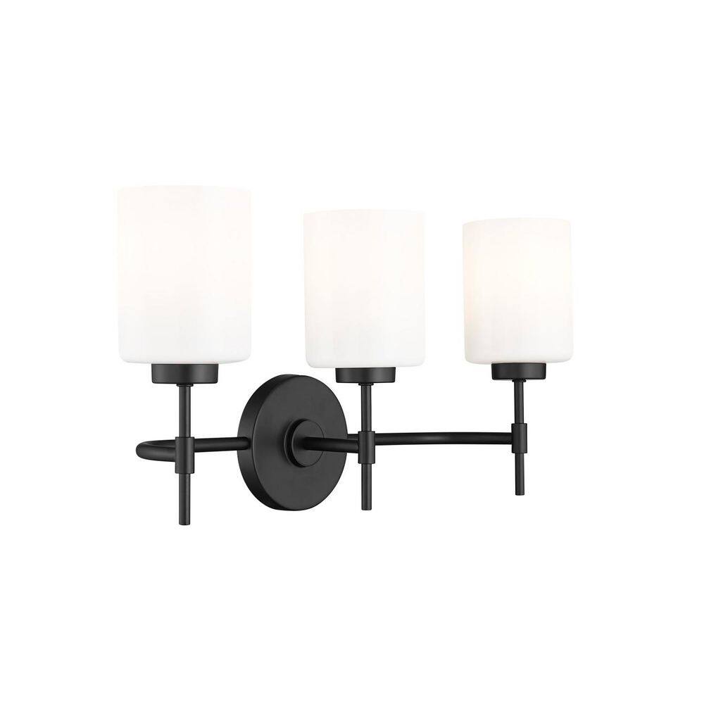 Keylee 22 in. 3-Light Matte Black Vanity Light with Glossy Opal White Glass Shades price history on PriceWatchPro