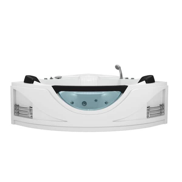 59 in. x 59 in. Whirlpool Bathtub with Center Drain, 6 Hydro Massage Jets and Chromatherapy LED Lights in Milk White