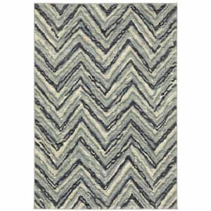 Blue Ivory Grey Beige and Light Blue 4 ft. x 6 ft. Geometric Power Loom Stain Resistant Area Rug