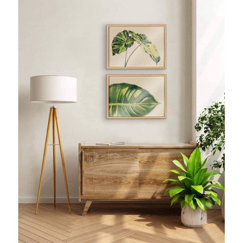 Large Green Leaf Botanical Glass Print with Natural Frame, 18x24