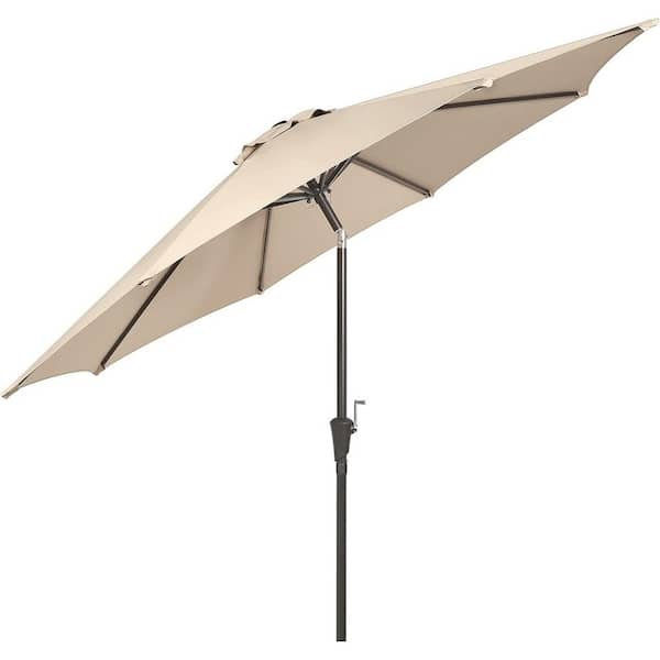 Shatex 10 ft. Patio Umbrella Outdoor Market Umbrellas Cover with 8 Ribs Button Tilt and Crank for Yard Garden Umbrellas Beige