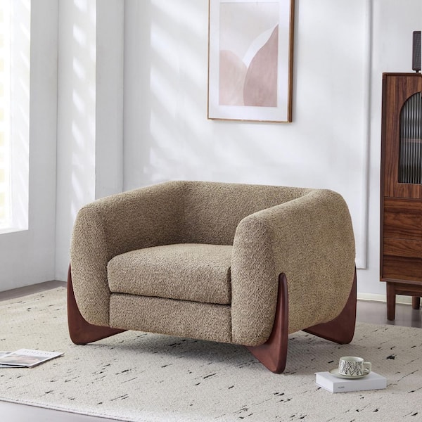 Irlas Modern Light Brown Upholstered Boucle Accent Chair Arm Chair, Solid Wood Legs