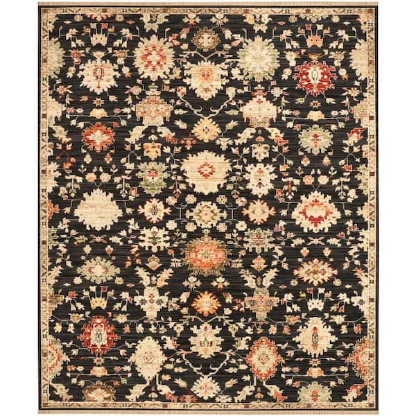 Antique Bloom Black 10 ft. x 13 ft. Medallion Traditional Area Rug