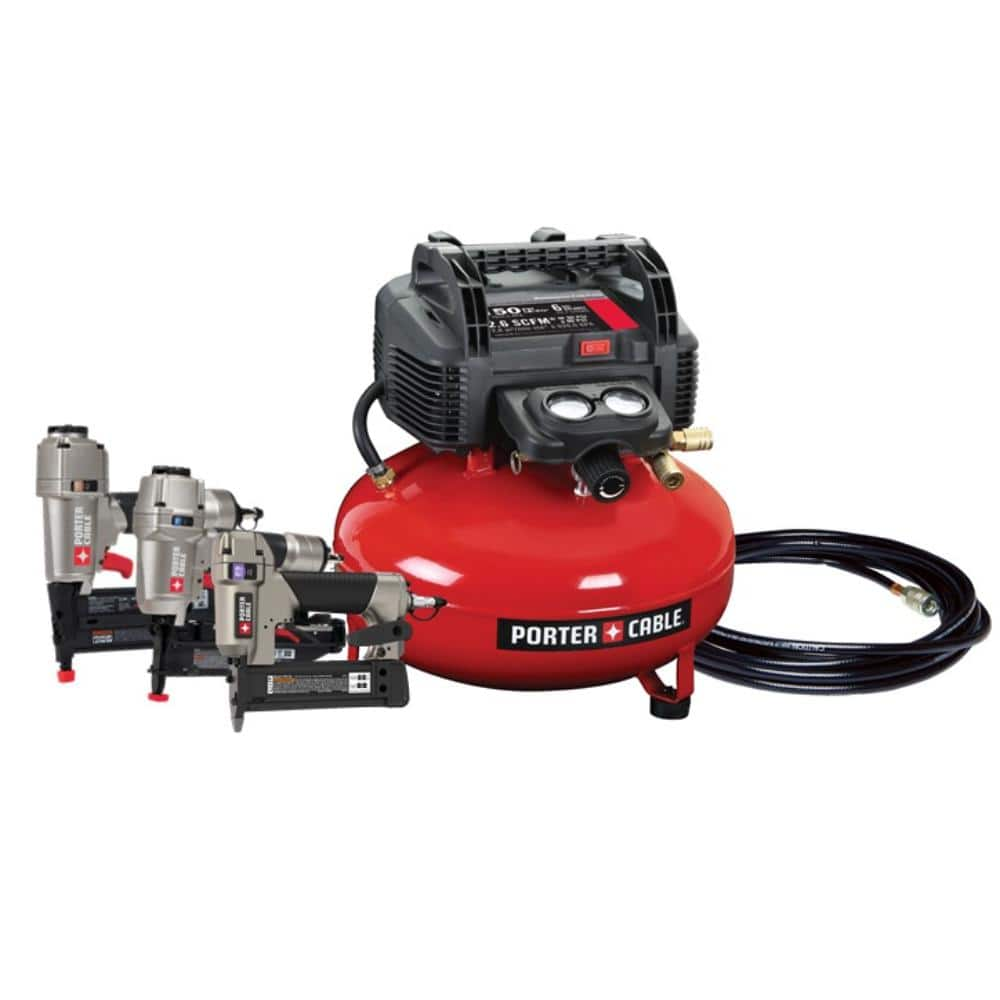 Porter Cable 6 Gal. Portable Electric Air Compressor with 16 Gauge 18 Gauge and 23 Gauge Nailer 3 Tool Combo Kit PCFP3KIT The Home Depot