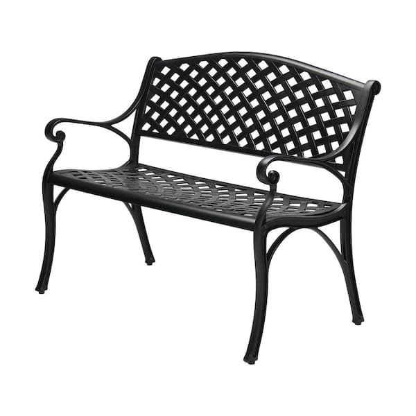 LAUREL CANYON Classic 41 in. 2-Person Black Cast Aluminum Outdoor Bench