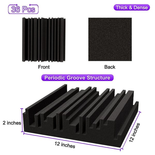 Laybus 12 in. x 12 in. x 2 in. Thick Acoustic Foam Panels (36-Pack